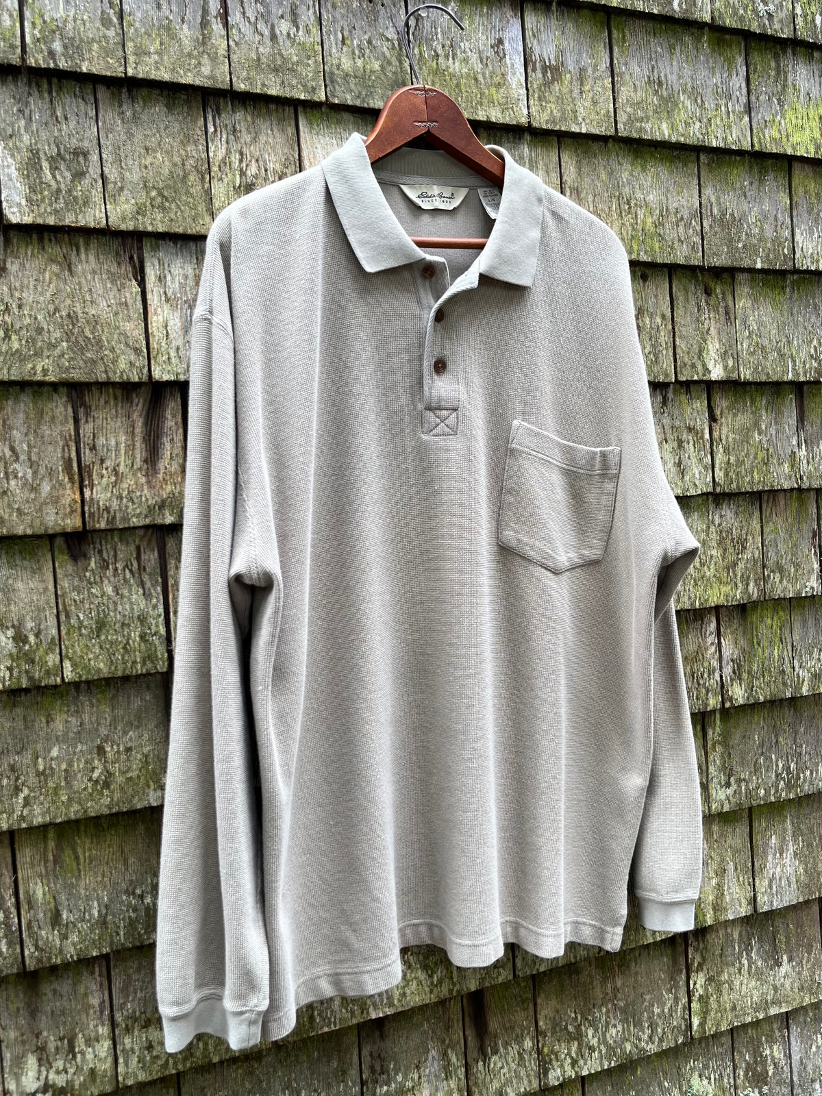 90s Eddie Bauer Pique Cotton Long Sleeve Pocket Polo Shirt (L/XL)