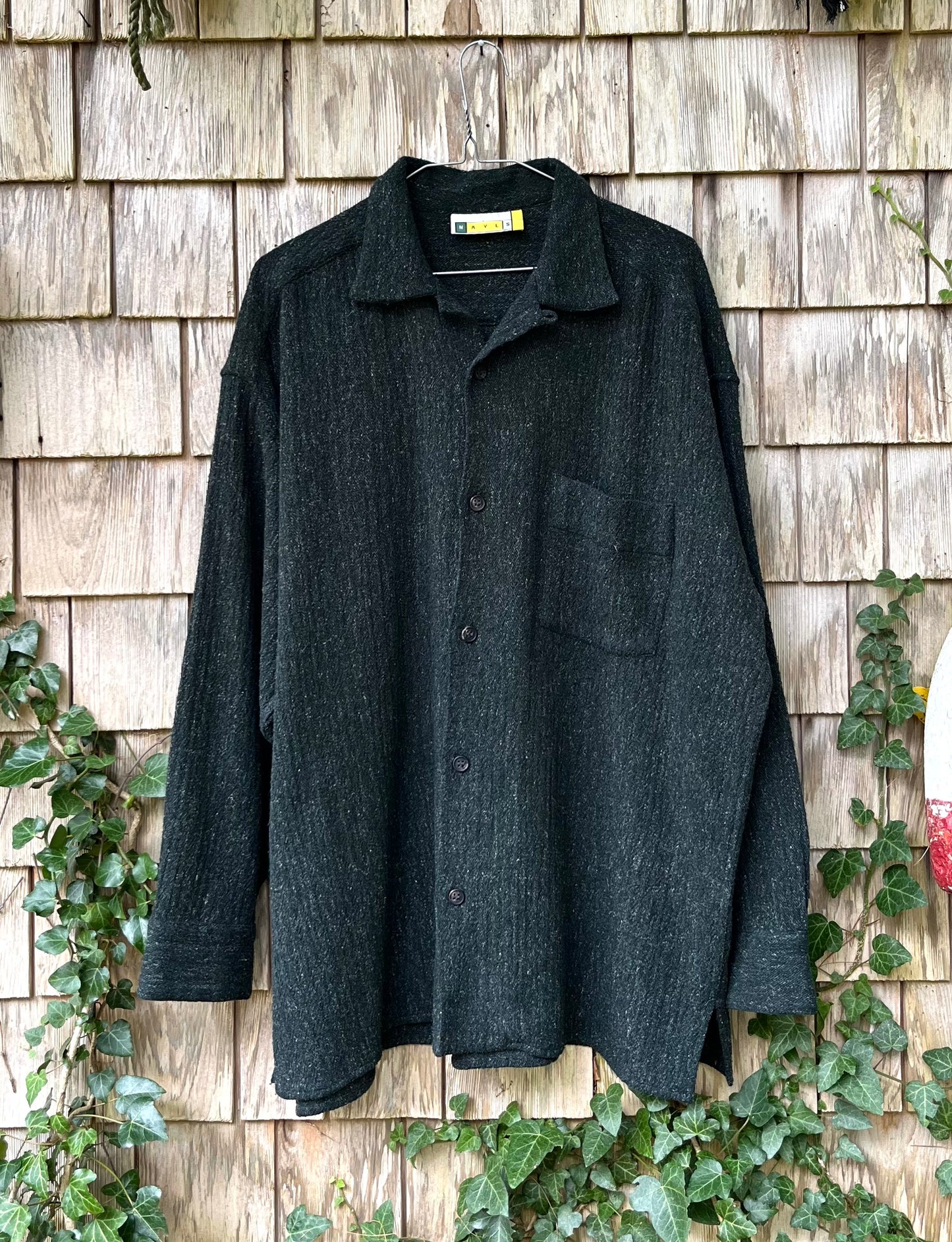 90s NAYLS Loop Collar Wool Blend Button Front Shirt (XL)
