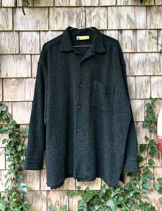 90s NAYLS Loop Collar Wool Blend Button Front Shirt (XL)
