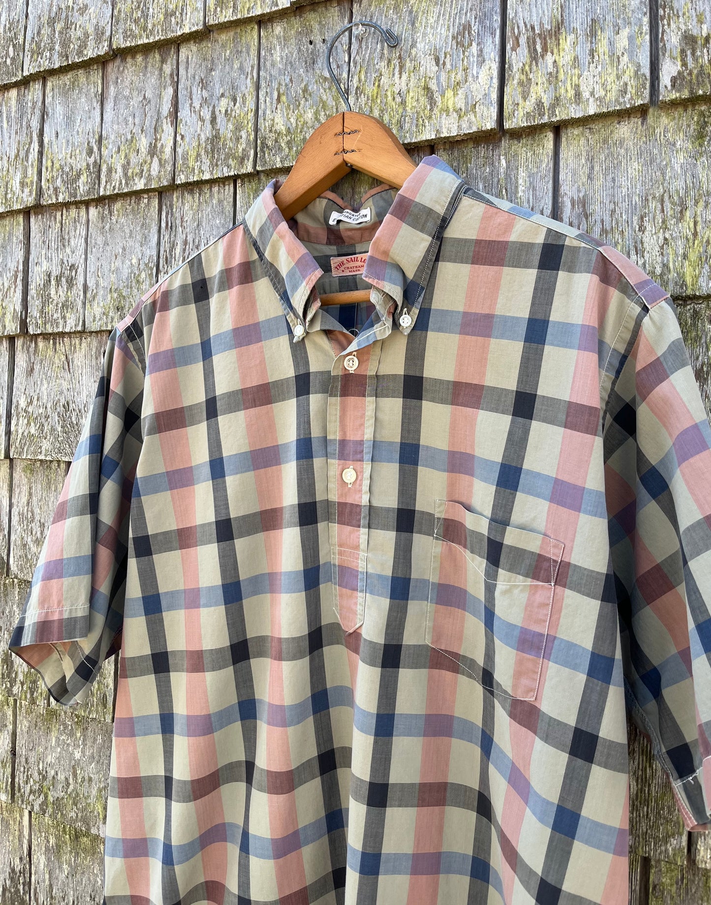 70s The Sail Loft Chatham Short Sleeve Cotton Broadcloth Popover BD Shirt (L/XL)