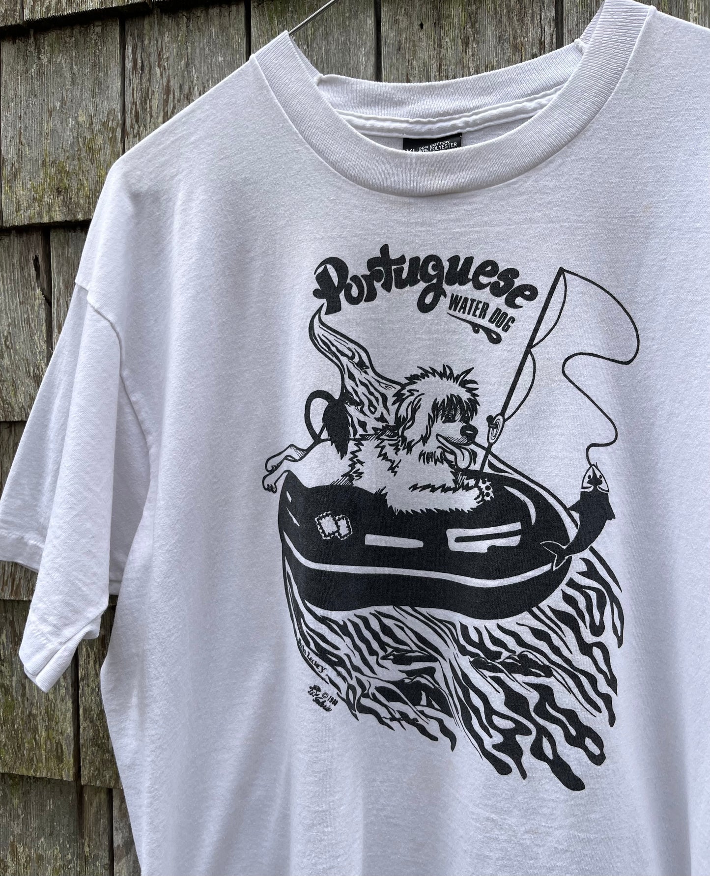 80s Portuguese Water Dog Float Fishing T-Shirt (L)