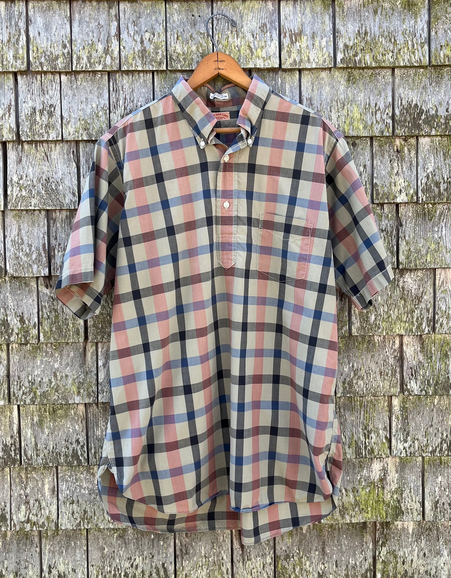 70s The Sail Loft Chatham Short Sleeve Cotton Broadcloth Popover BD Shirt (L/XL)