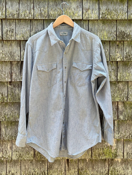 90s L.L. Bean Cotton Hickory Stripe Western Snap Front Shirt (L)
