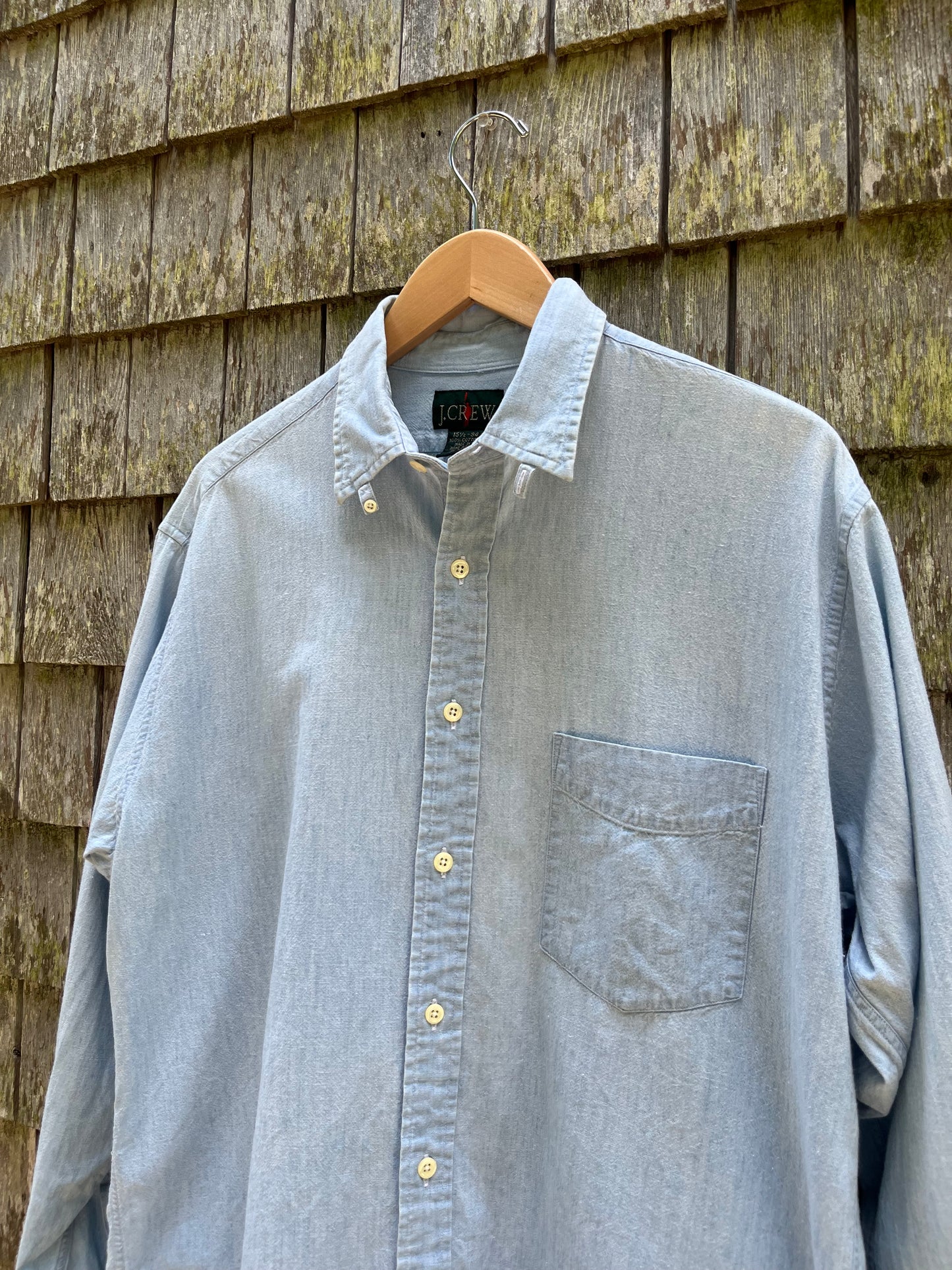 90s J.Crew Cotton Chambray Tab Collar Button Front Shirt (L/XL)