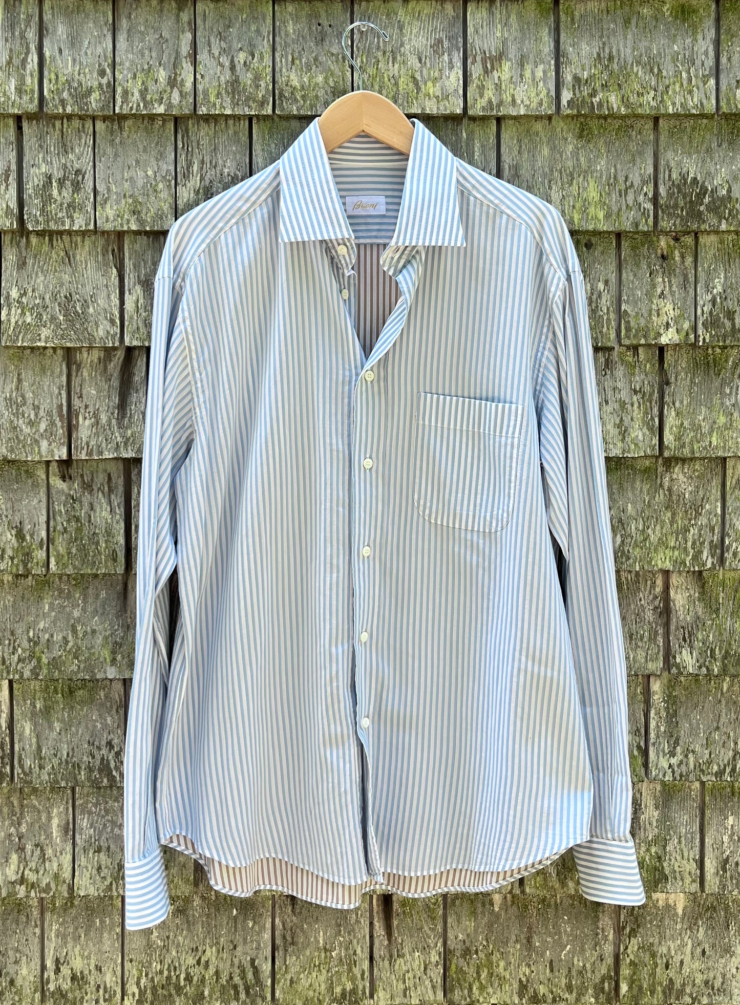 00s Brioni Cotton Textured Stripe Button Front Shirt (XL)