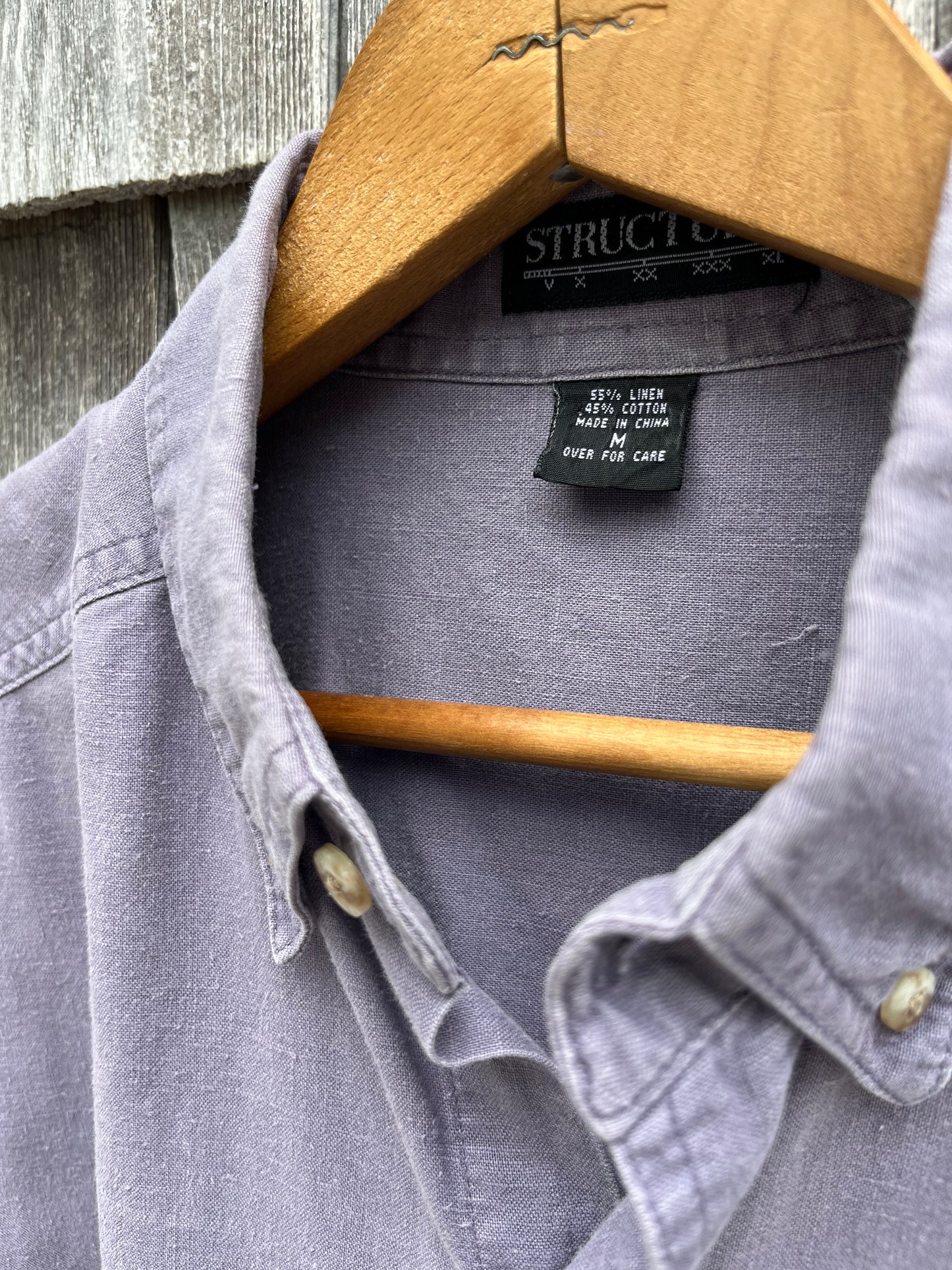 90s Structure Short Sleeve Linen Blend Button Down Shirt (L)