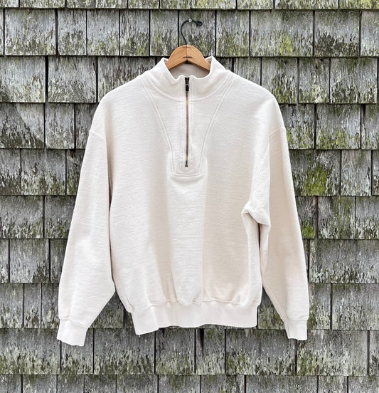 90s Lands’ End 'Cobble Cloth' Pique Cotton Quarter Zip Sweatshirt (L/XL)