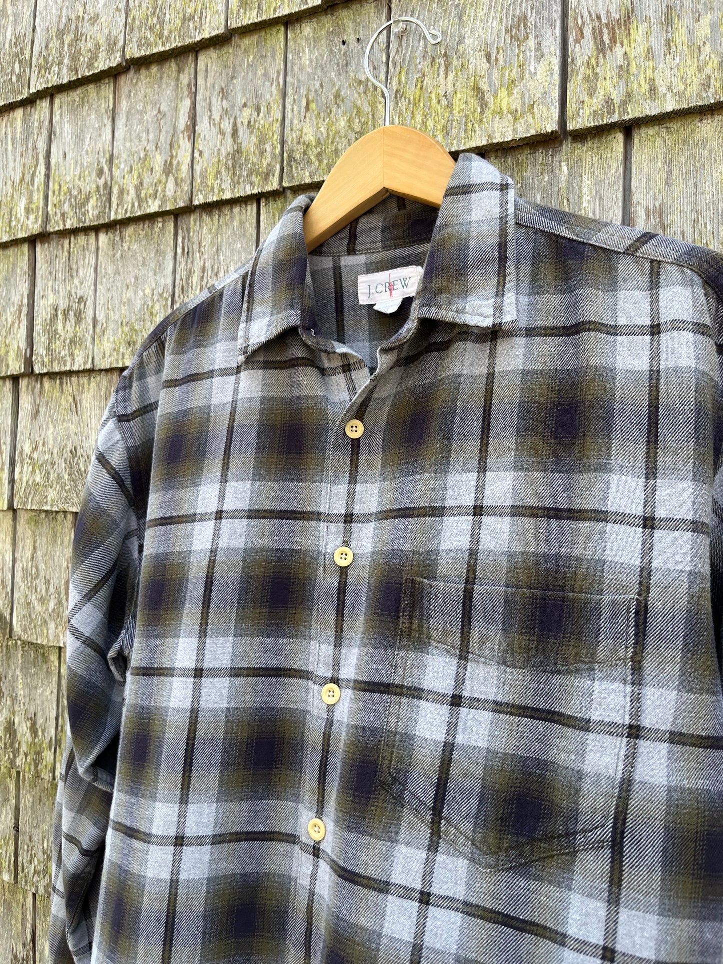 90s J.Crew Shadow Plaid Cotton Flannel Shirt (L)