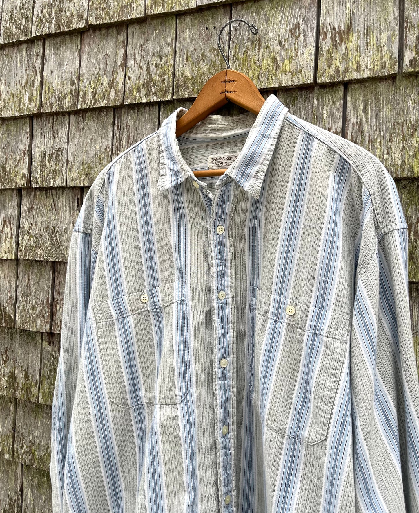 90s Banana Republic Lightweight Cotton Multi Stripe Button Front Shirt (XL)