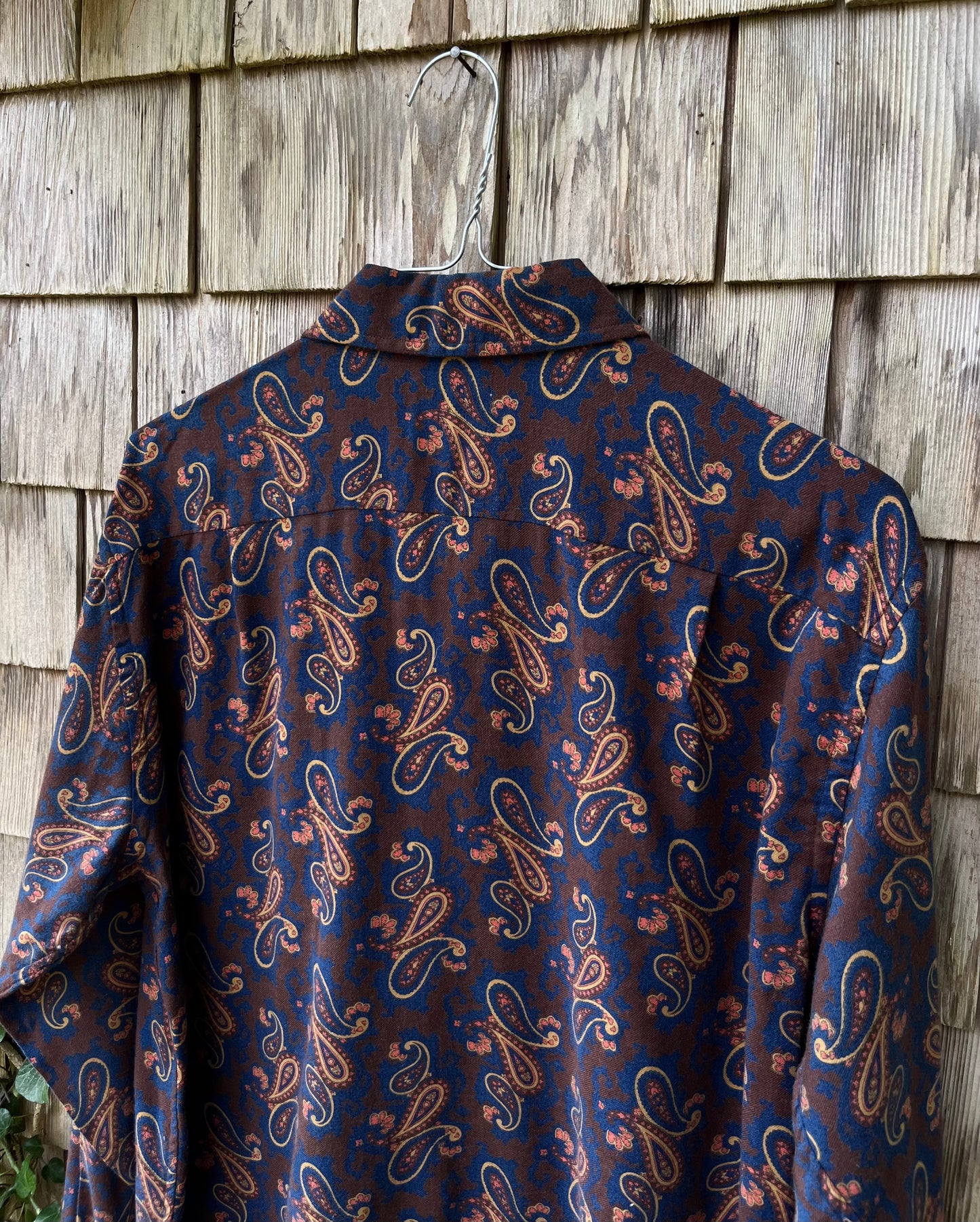 70s F.A. MacCluer Paisley Viyella Wool Blend Button Front Shirt (XL)