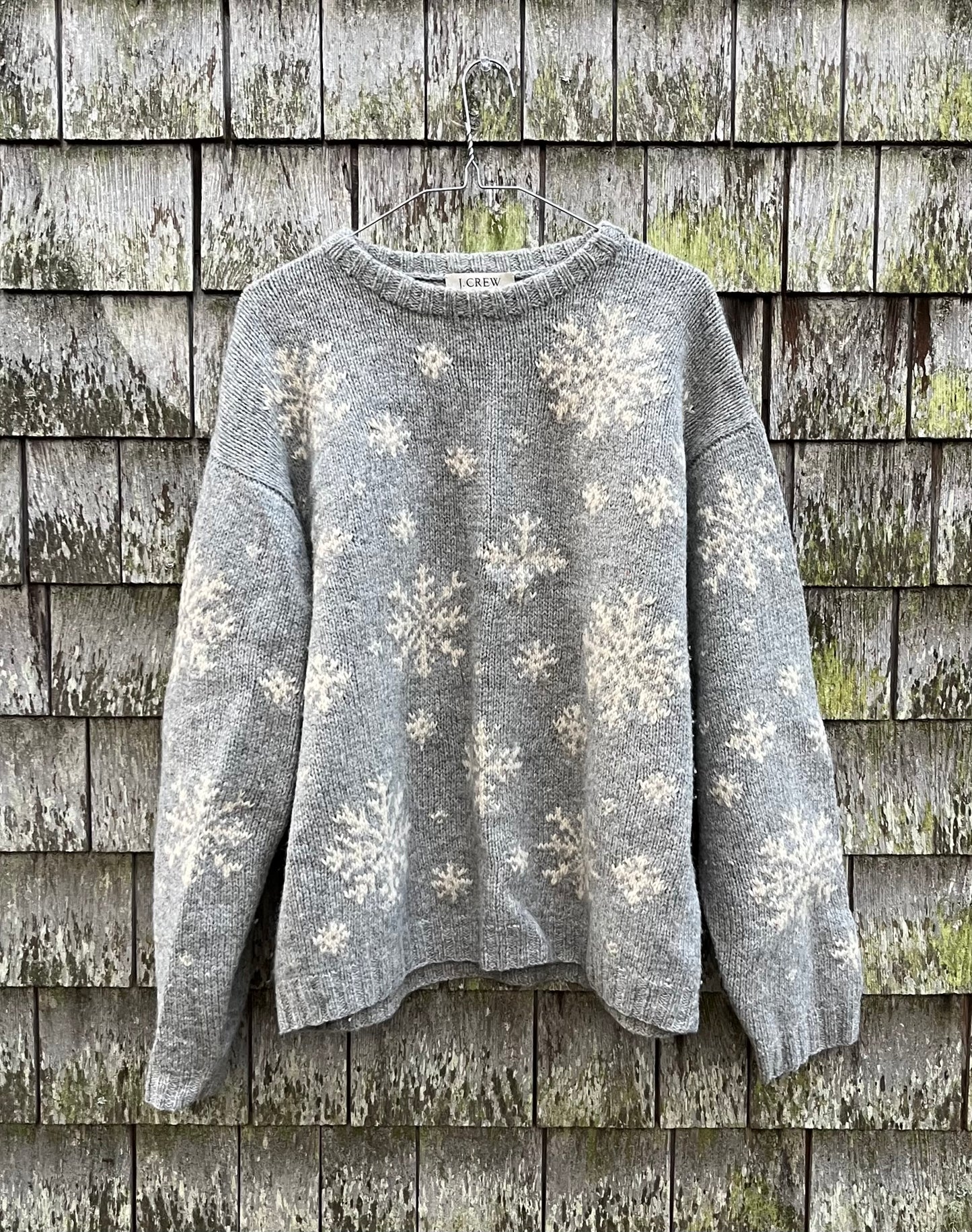 00s J.Crew Handknit Wool Snowflakes Sweater (XL)