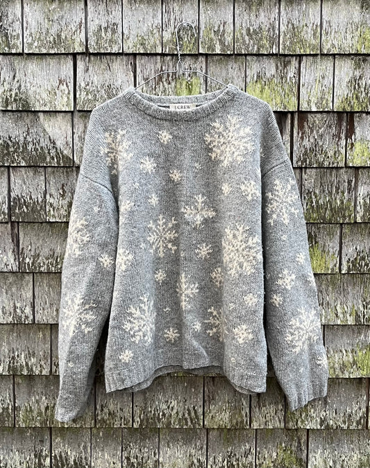 00s J.Crew Handknit Wool Snowflakes Sweater (XL)
