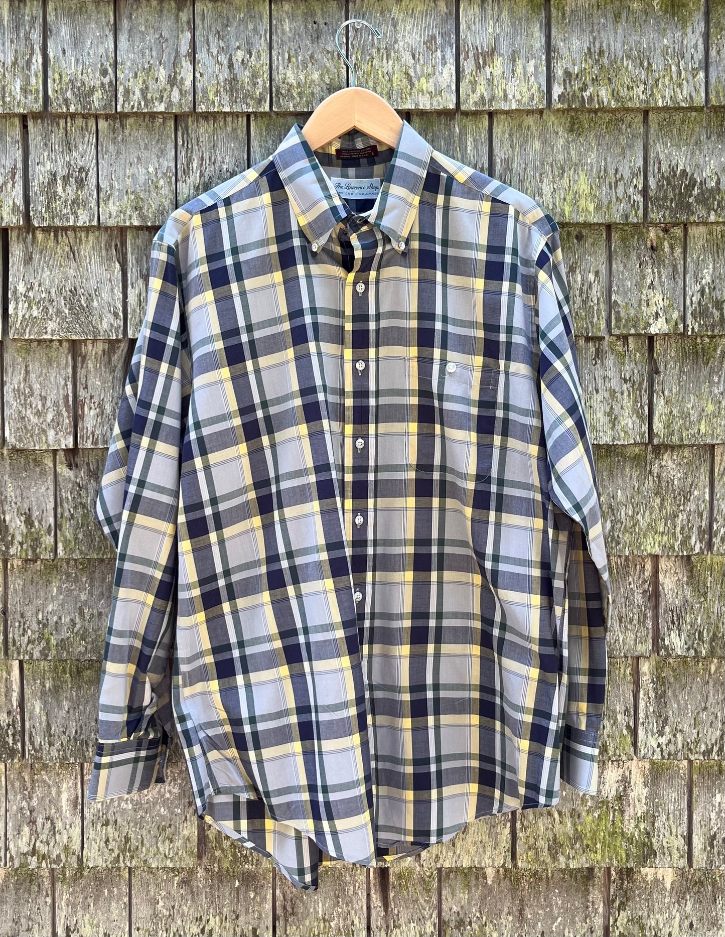 80s Lawrence Shop Cape Cod Cotton Poplin Check Button Down Shirt (L/XL)