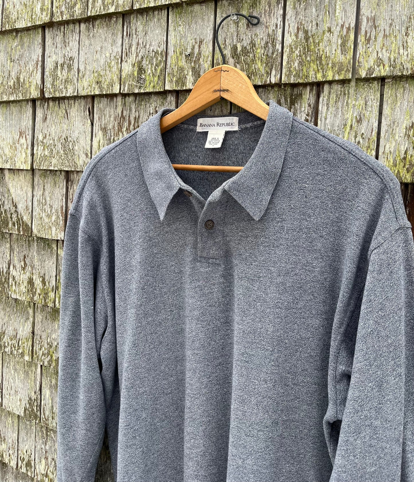 90s Banana Republic Heather Indigo Cotton Long Sleeve Polo Shirt (L/XL)