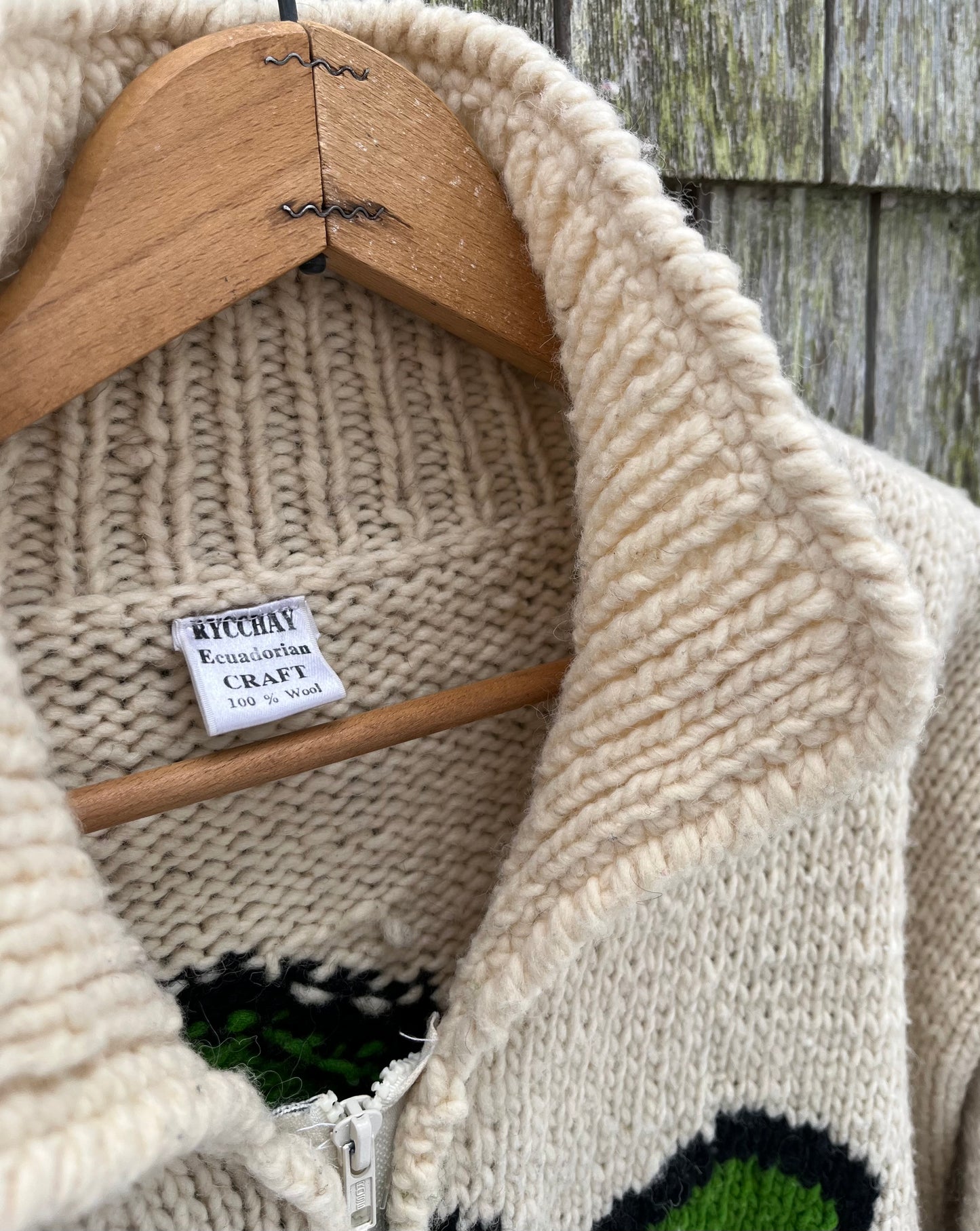 90s Rycchay Ecuador Wool Handknit Full Zip Sweater (L/XL)