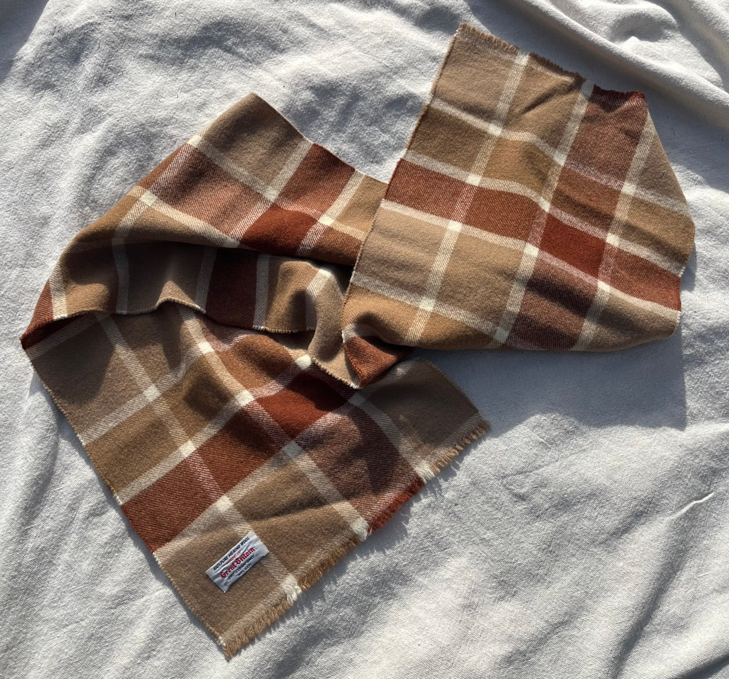 70s Merino Wool Check Knit Scarf Made in Great Britain