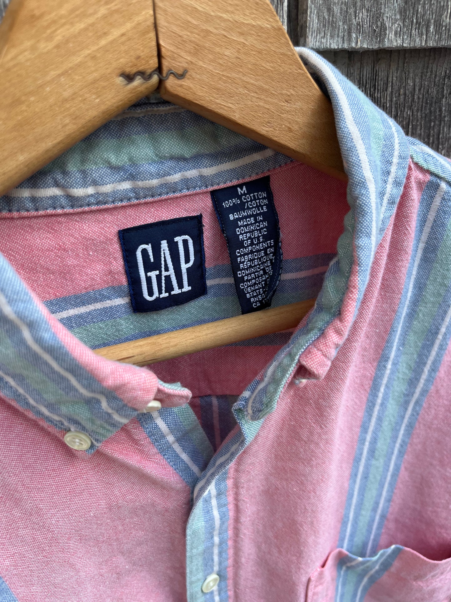 90s GAP Short Sleeve Striped Cotton Button Down Shirt (L)