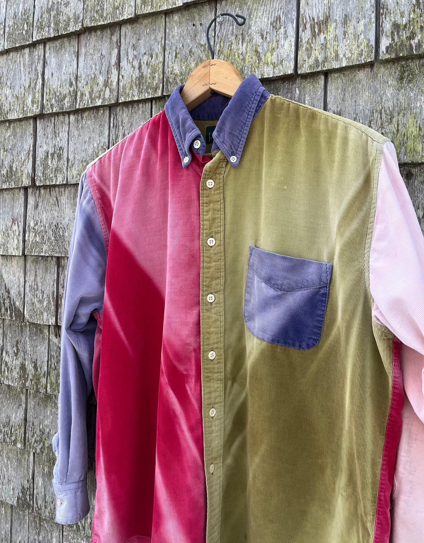 90s J.Crew Faded Colorblock Corduroy Button Down Shirt (M/L)