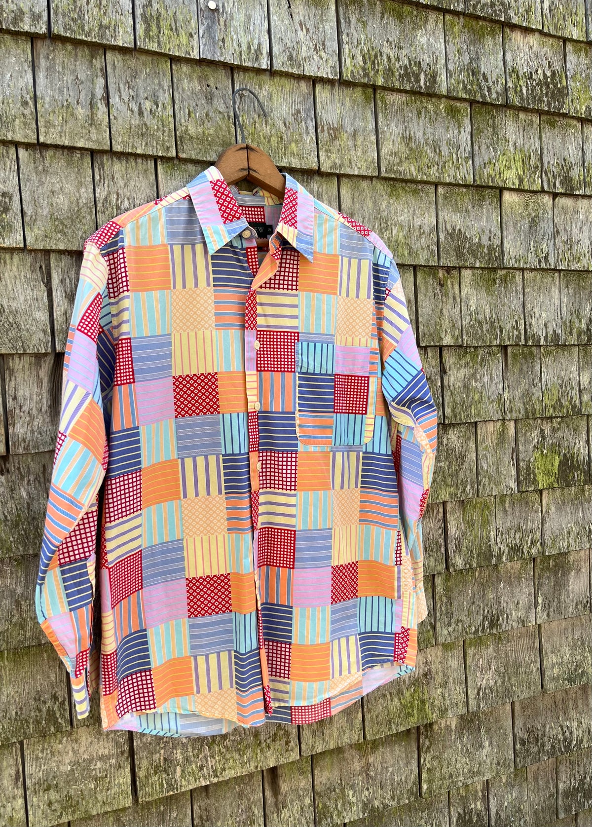 90s J.Crew Patchwork Cotton Broadcloth Button Up Shirt (M)