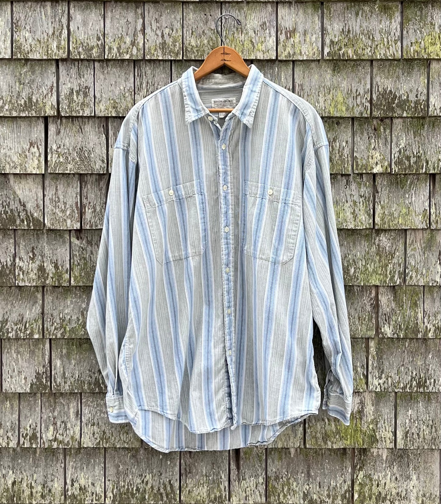 90s Banana Republic Lightweight Cotton Multi Stripe Button Front Shirt (XL)