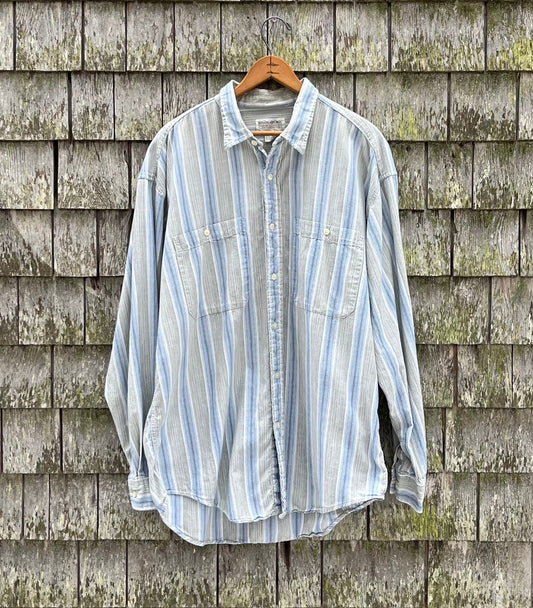 90s Banana Republic Lightweight Cotton Multi Stripe Button Front Shirt (XL)