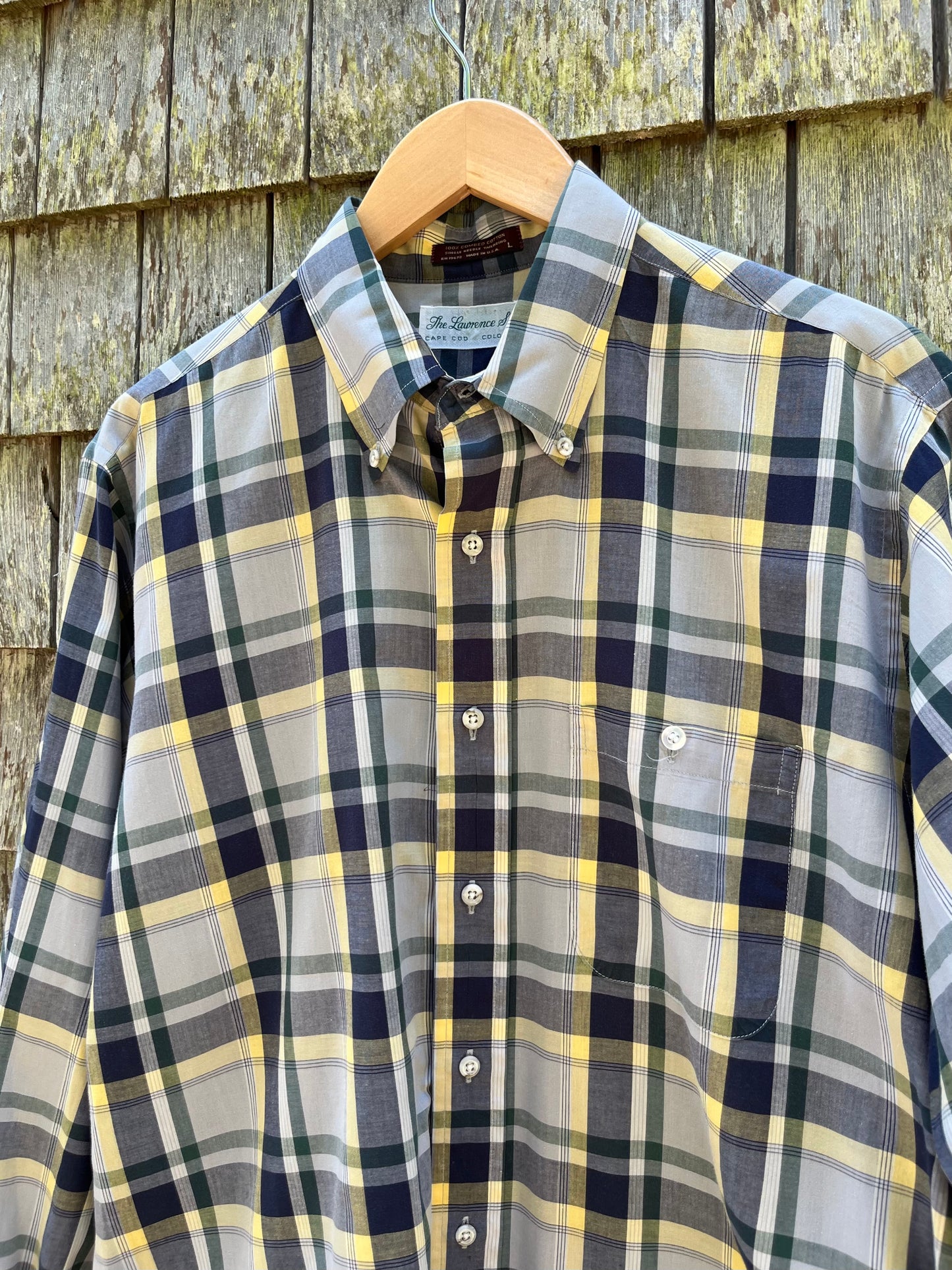 80s Lawrence Shop Cape Cod Cotton Poplin Check Button Down Shirt (L/XL)