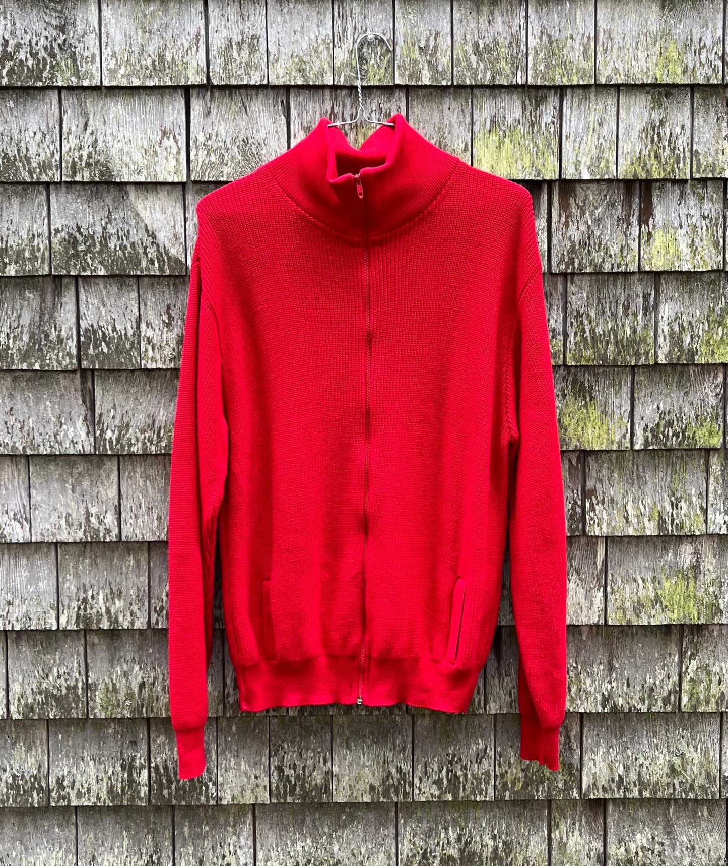 80s L.L. Bean Zip-Front Shaker Stitch Cotton Sweater (L)