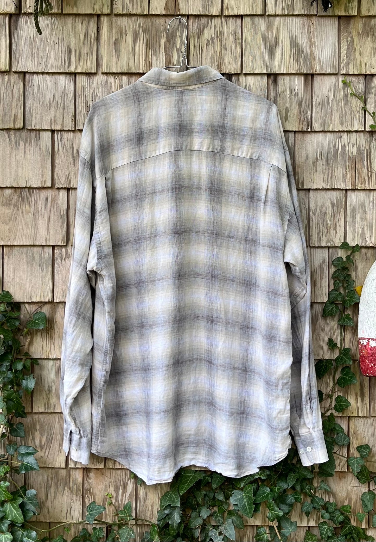 90s Kaps Men’s Store Linen Ombré Check Button Down Shirt (XL)