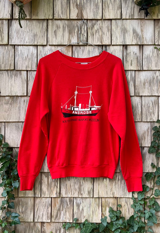 80s Ambrose Lightship South Street Seaport Museum NYC Raglan Sleeve Crewneck Sweatshirt (M)