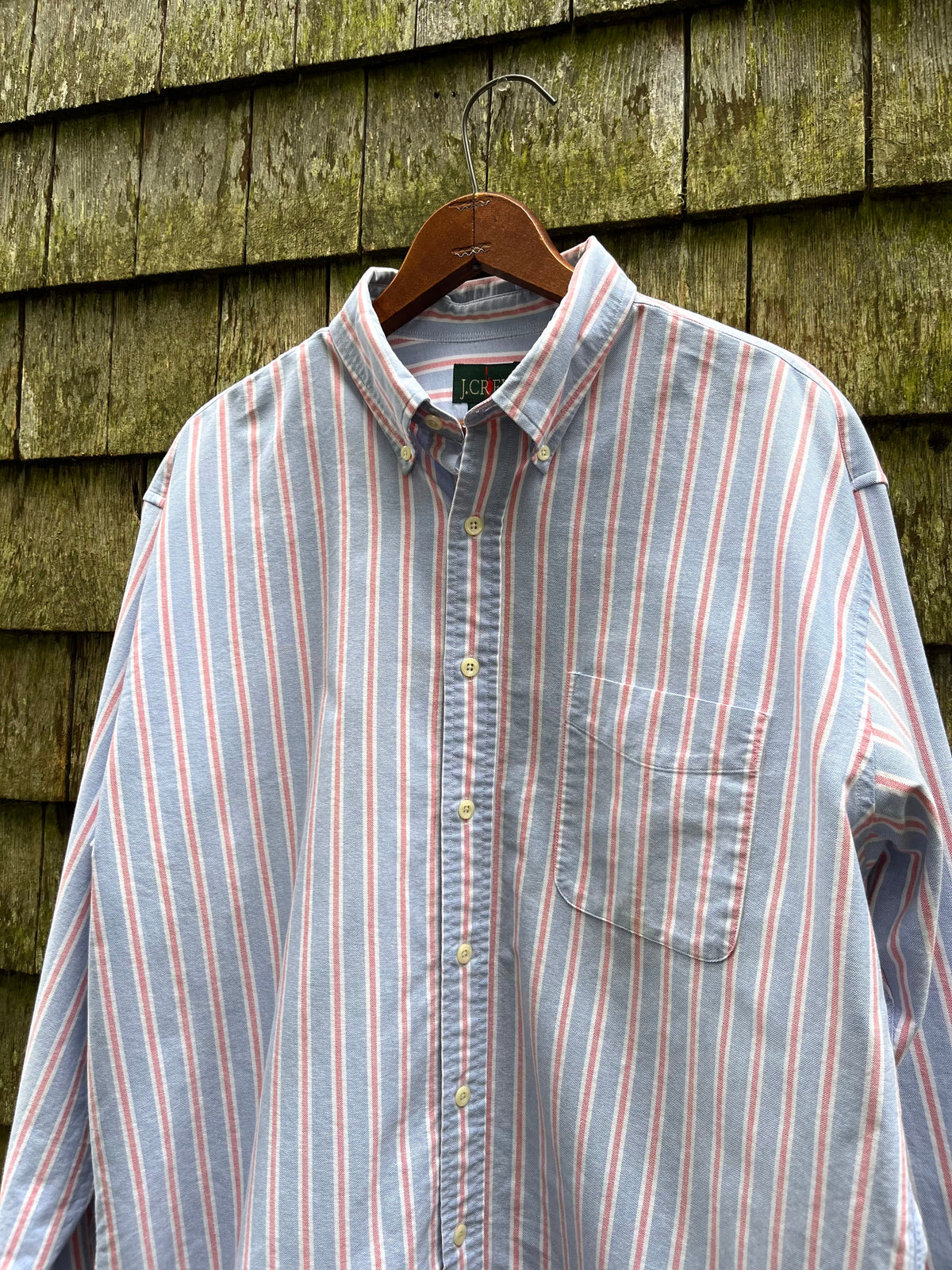 90s J.Crew Candy Stripe Cotton Oxford Cloth Button Down Shirt (L)