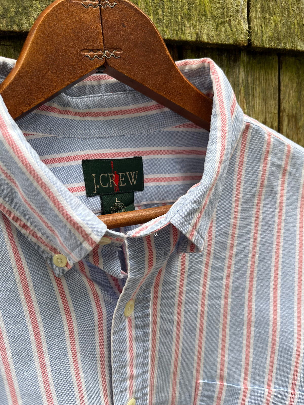 90s J.Crew Candy Stripe Cotton Oxford Cloth Button Down Shirt (L)