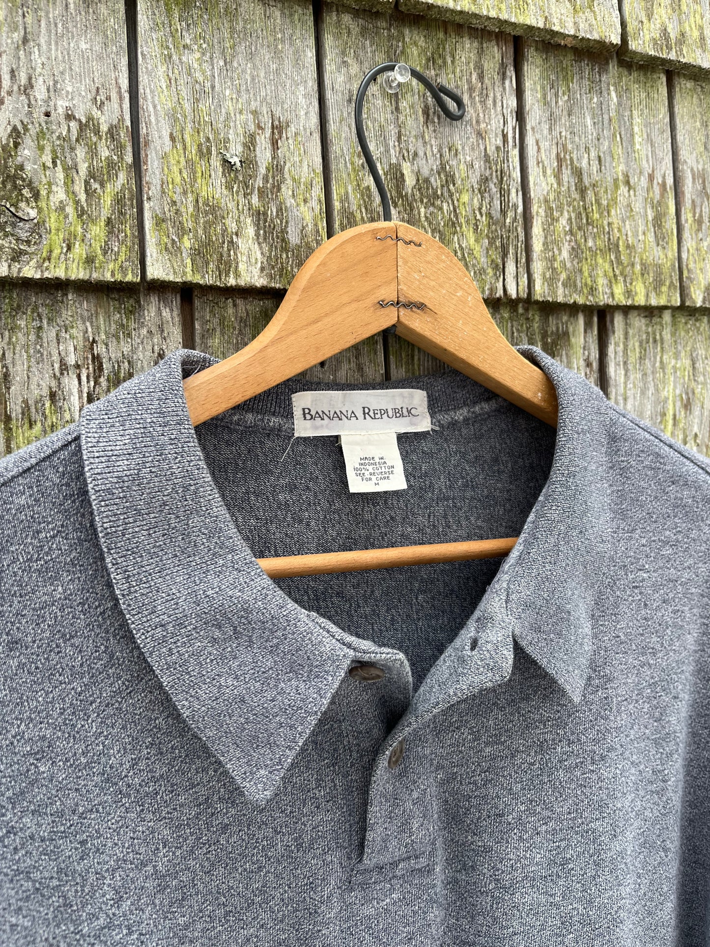 90s Banana Republic Heather Indigo Cotton Long Sleeve Polo Shirt (L/XL)