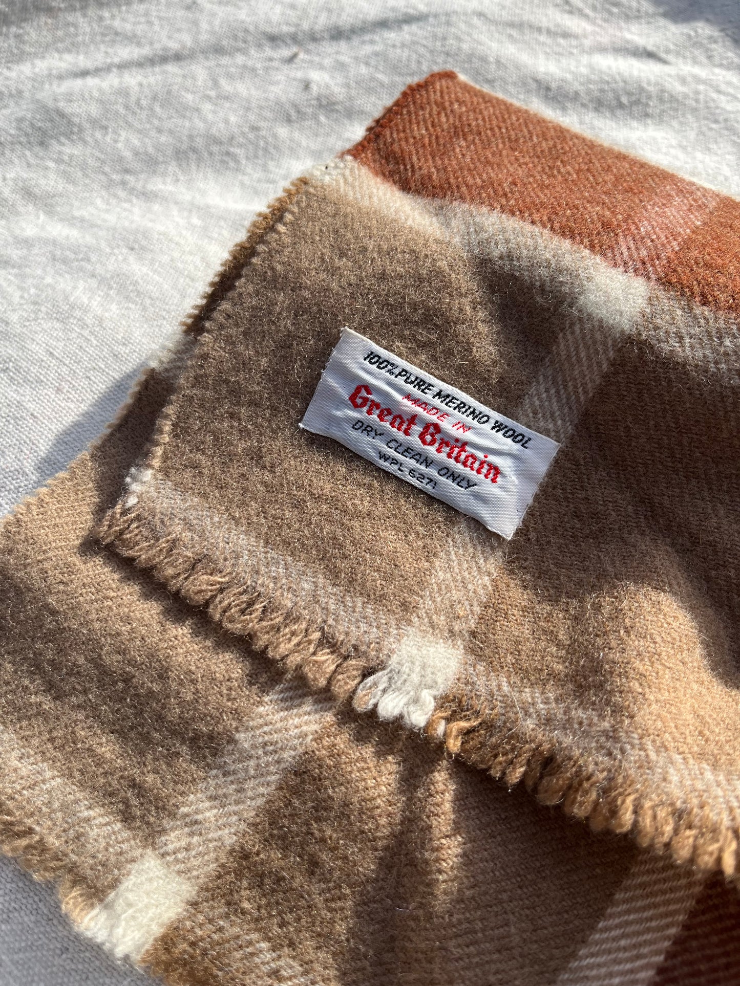 70s Merino Wool Check Knit Scarf Made in Great Britain