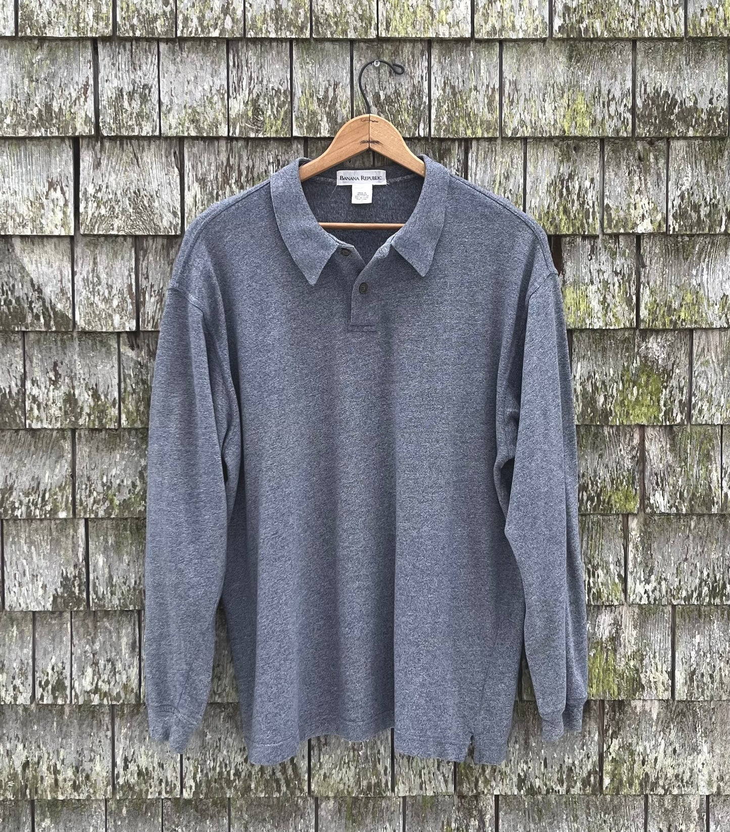 90s Banana Republic Heather Indigo Cotton Long Sleeve Polo Shirt (L/XL)
