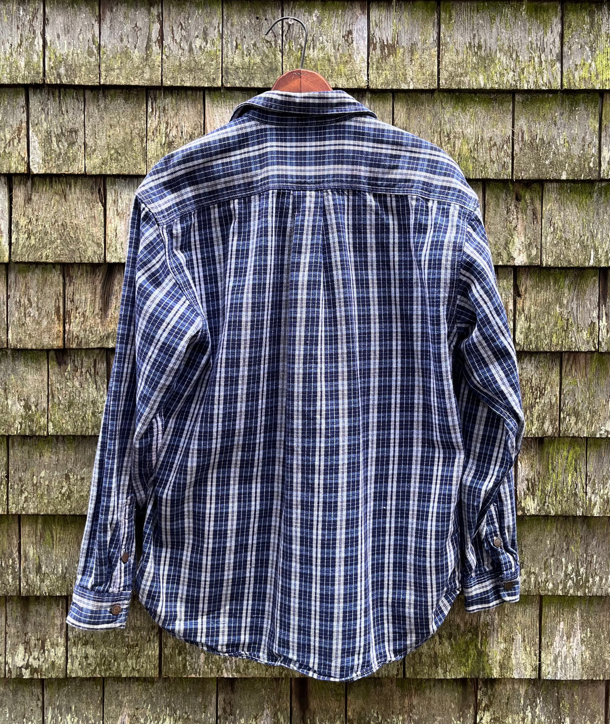 90s Smith & Hawken Heavyweight Indigo Check Cotton Twill Workshirt (L)