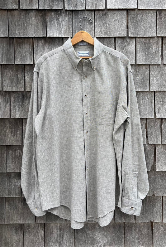 90s Huntington Linen Cotton Blend Mini Houndstooth Check Button Down Shirt (XL)