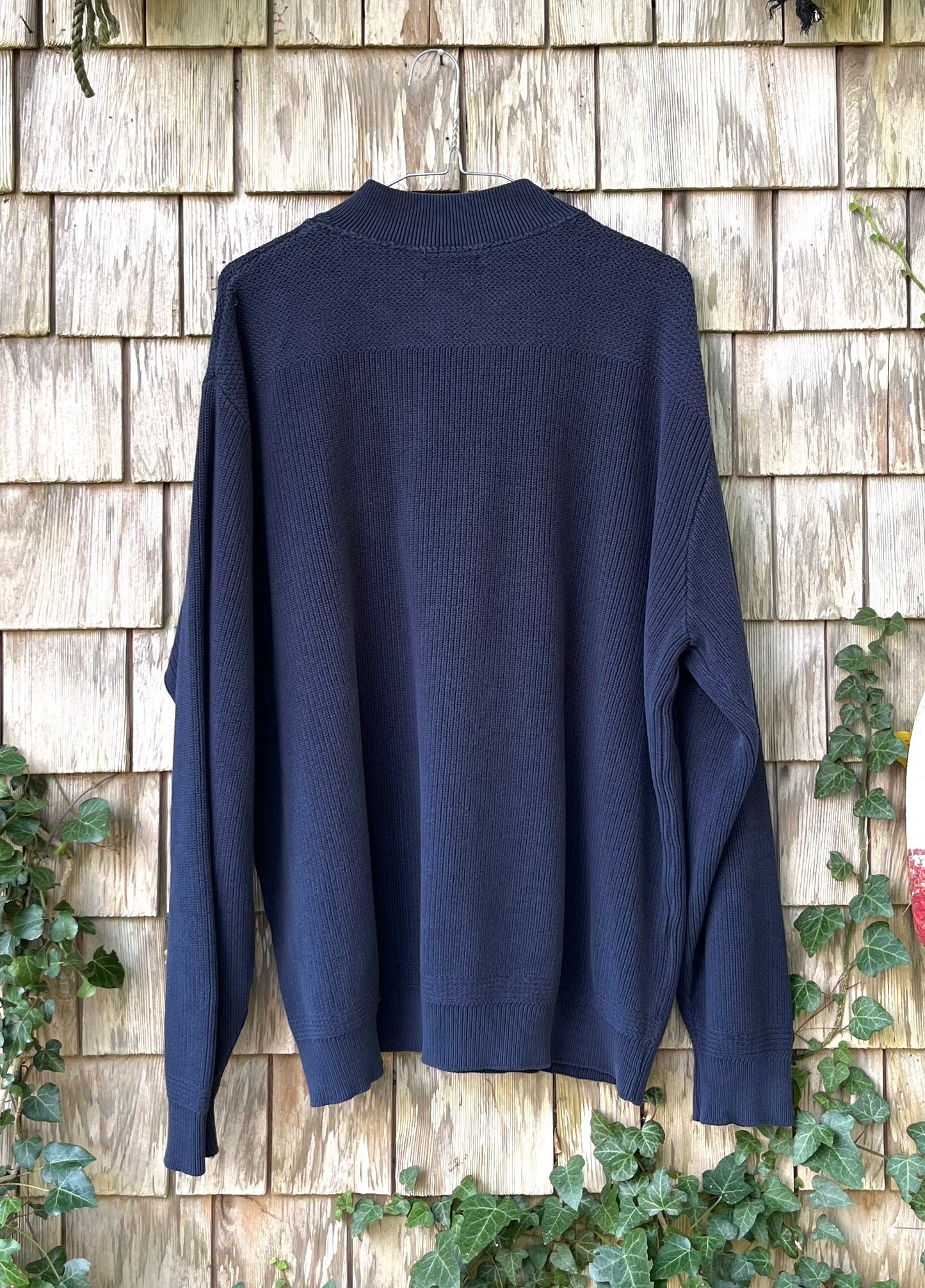 90s L.L. Bean Henley Collar Cotton Knit Sweater (XL)