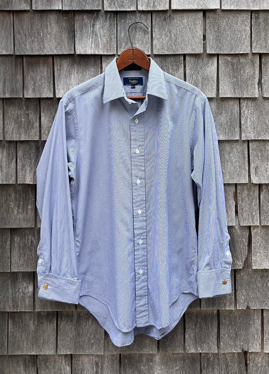 80s Sulka Stripe Broadcloth French Cuff Button Front Shirt (15.5-2)