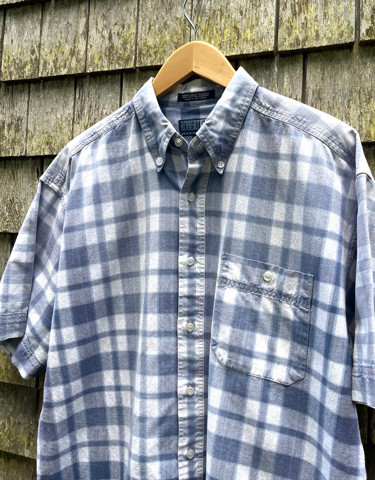 90s Robert Stock Faded Cotton Chambray Check Button Down Shirt (XL)
