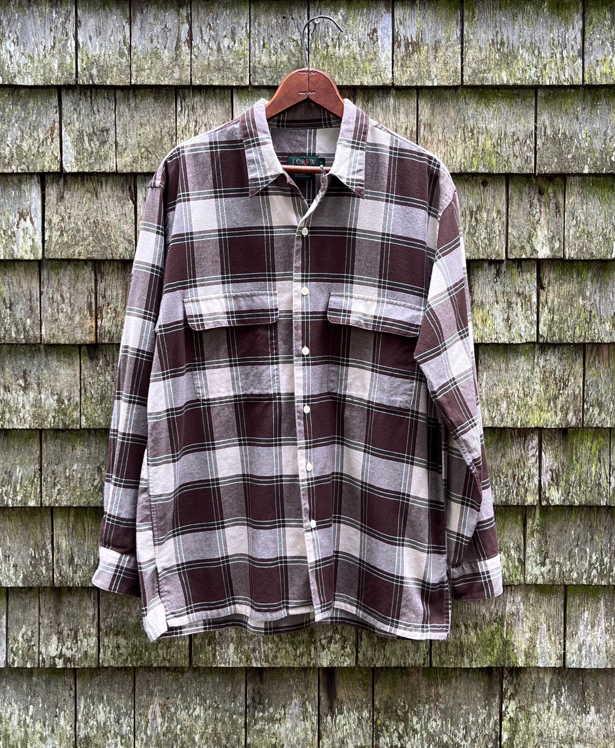 90s J.Crew Loop Collar Cotton Flannel Shirt (M)