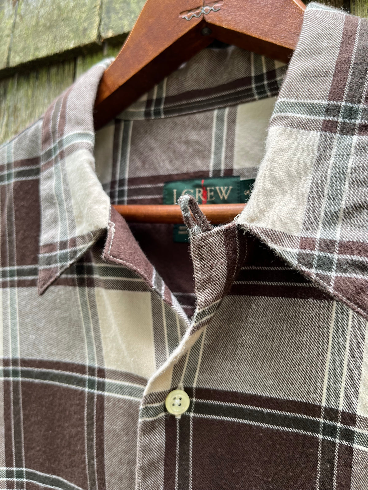 90s J.Crew Loop Collar Cotton Flannel Shirt (M)