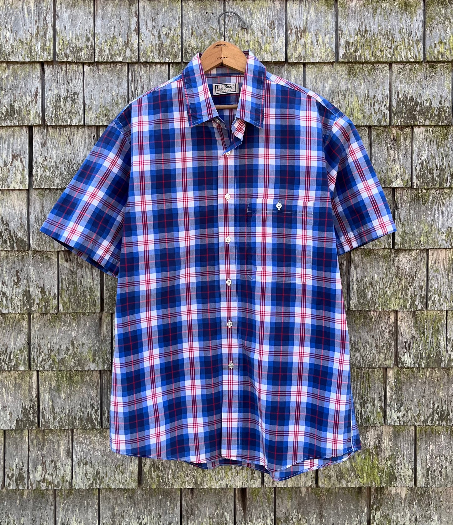 80s L.L. Bean Short Sleeve Cotton Button Front Shirt (L/XL)