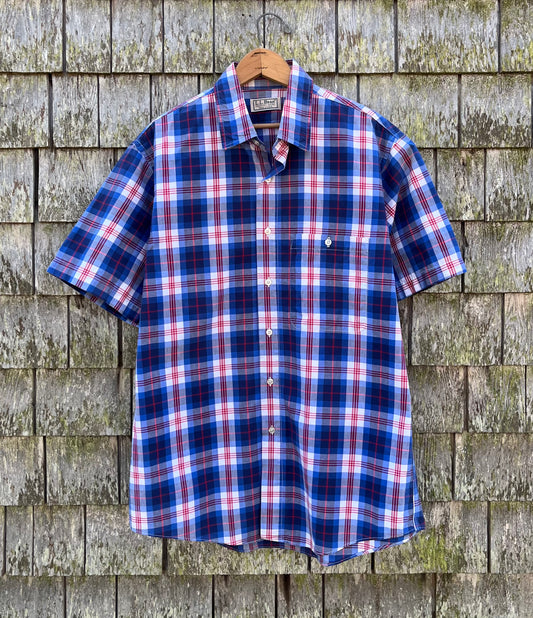 80s L.L. Bean Short Sleeve Cotton Button Front Shirt (L/XL)