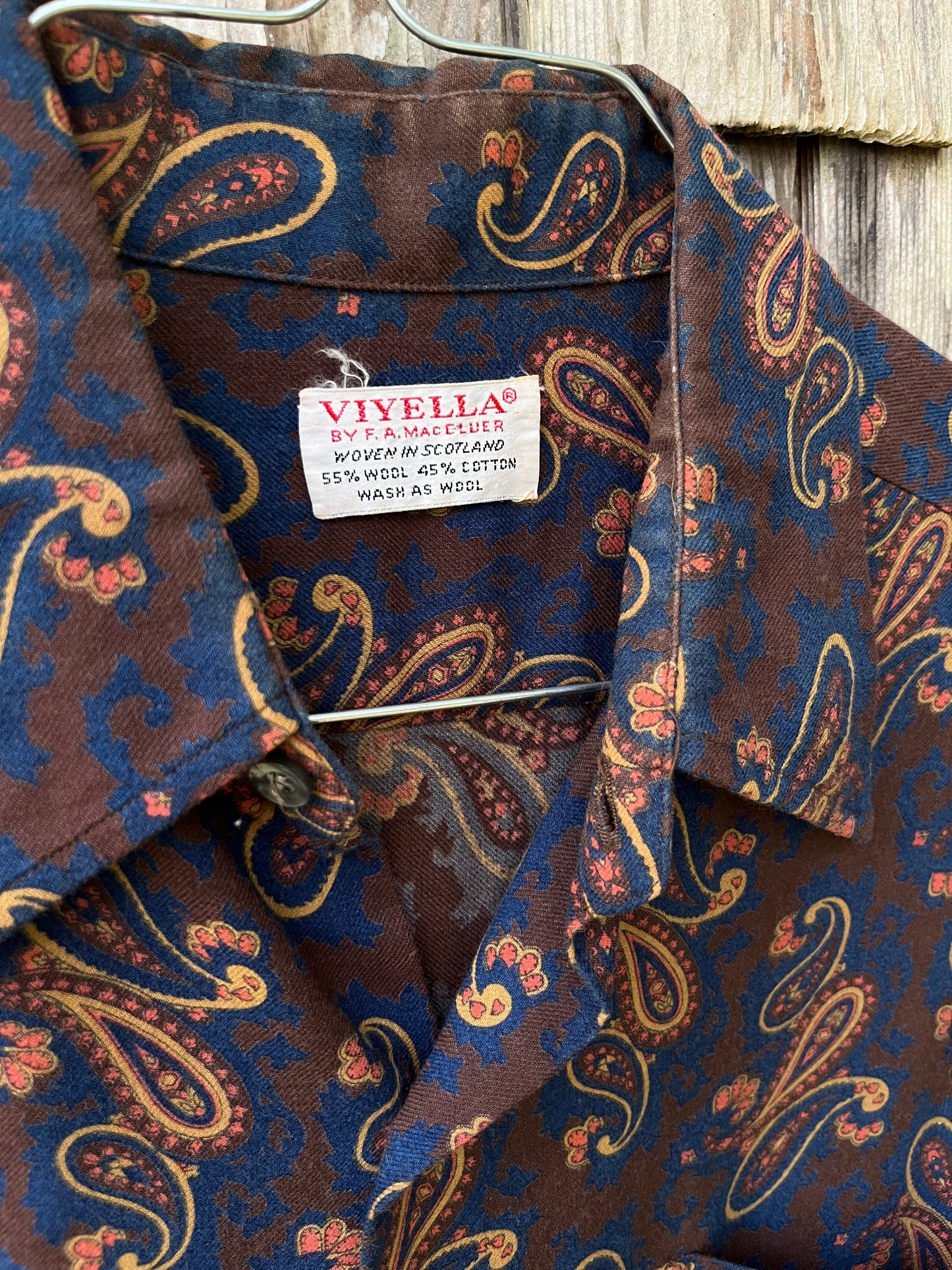 70s F.A. MacCluer Paisley Viyella Wool Blend Button Front Shirt (XL)