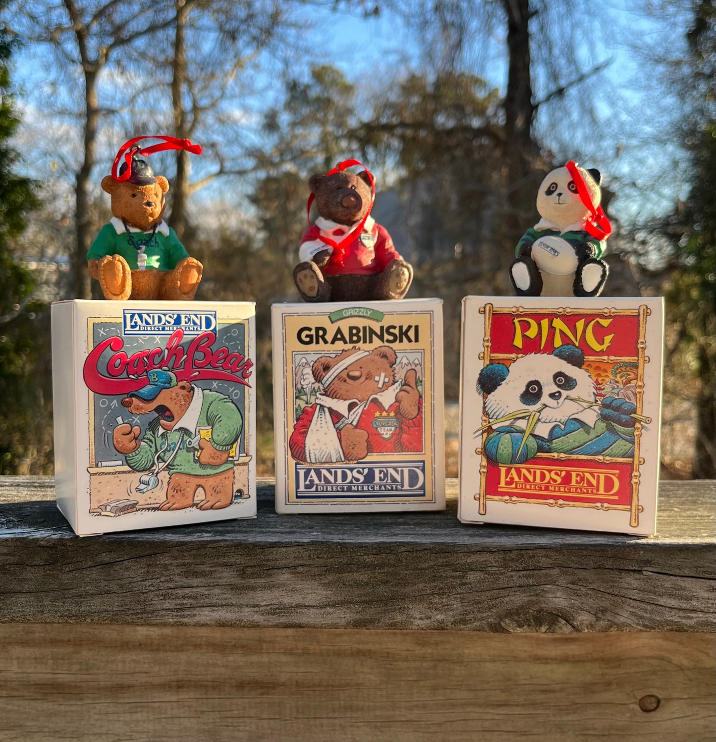 90s Lands’ End Rugby Bear Ceramic Christmas Ornaments