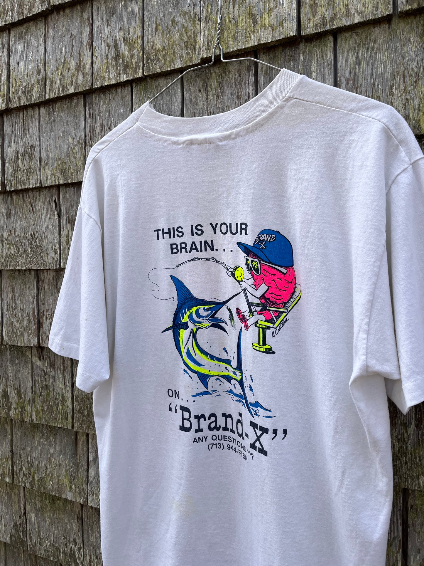 90s ‘This is your Brain’ Brand-X Offshore Fishing T-Shirt (L)