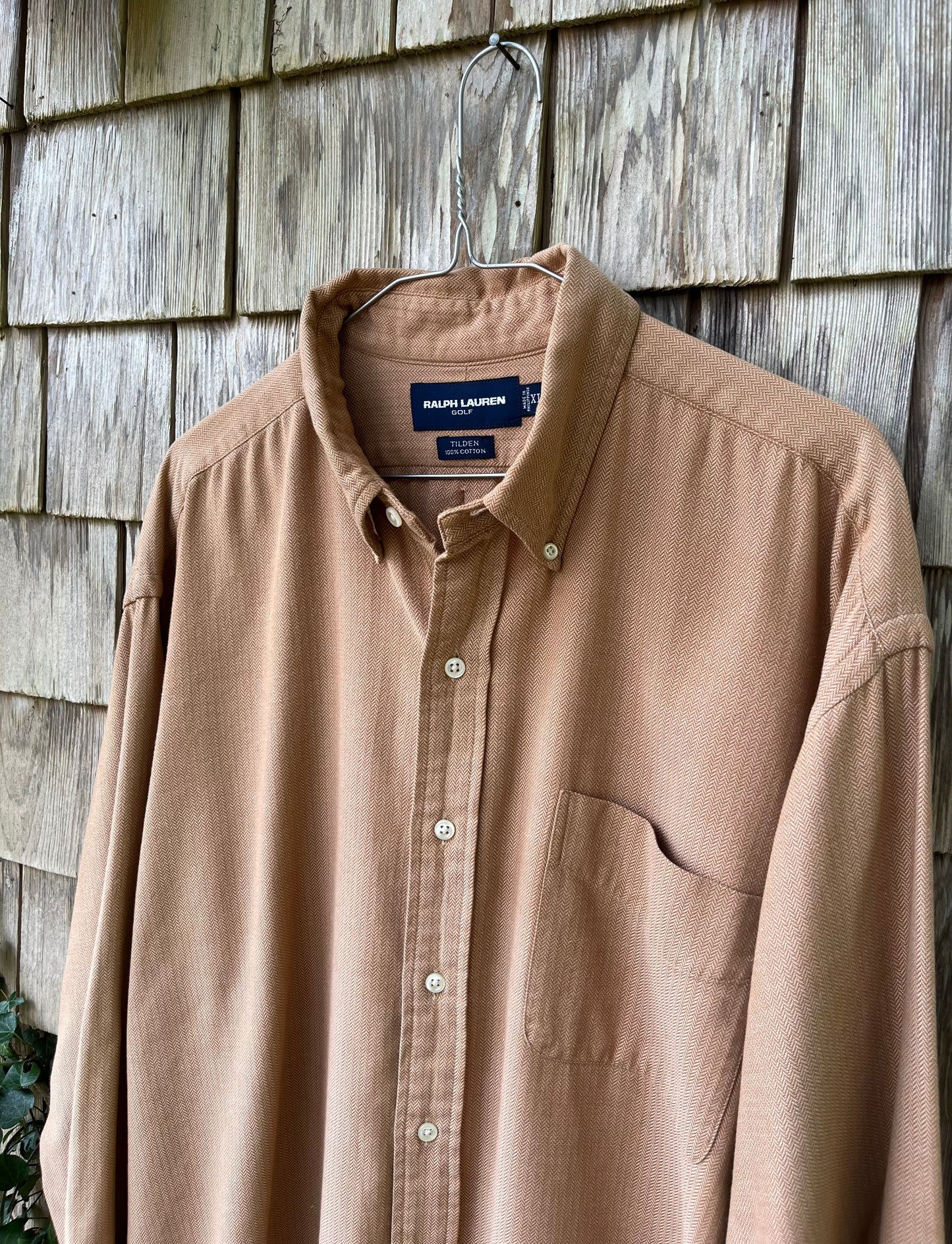 90s Ralph Lauren Golf 'Tilden' Herringbone Weave Brushed Cotton Button Down Shirt (XL/XXL)