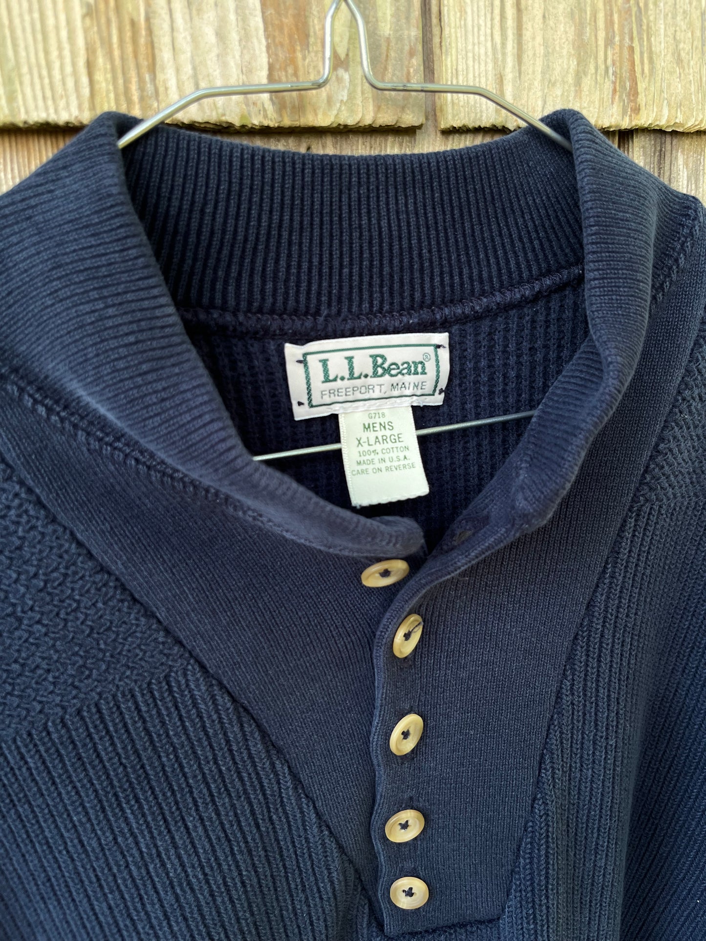 90s L.L. Bean Henley Collar Cotton Knit Sweater (XL)