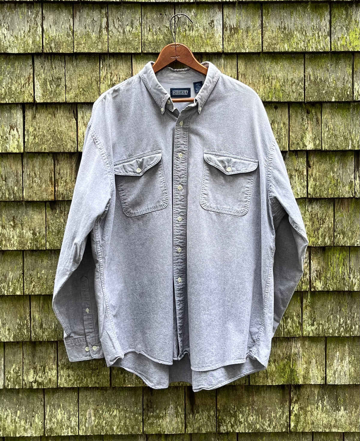 90s Lands’ End Chambray Cotton Button Down Shirt (XL)