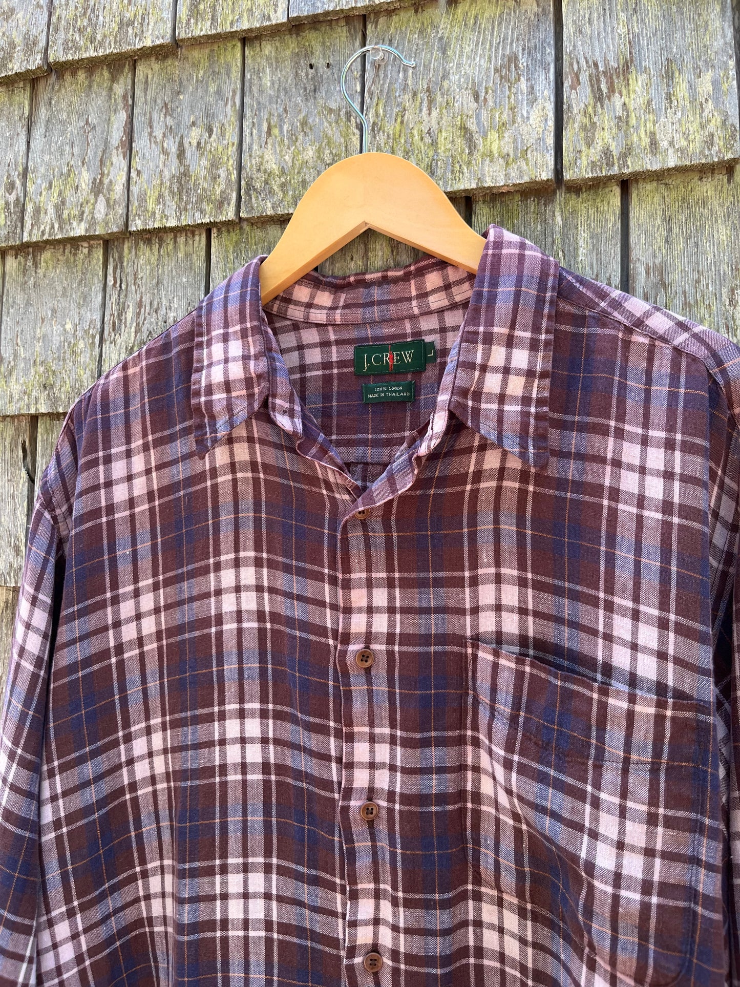 90s J.Crew Linen Check Button Front Shirt (XL)